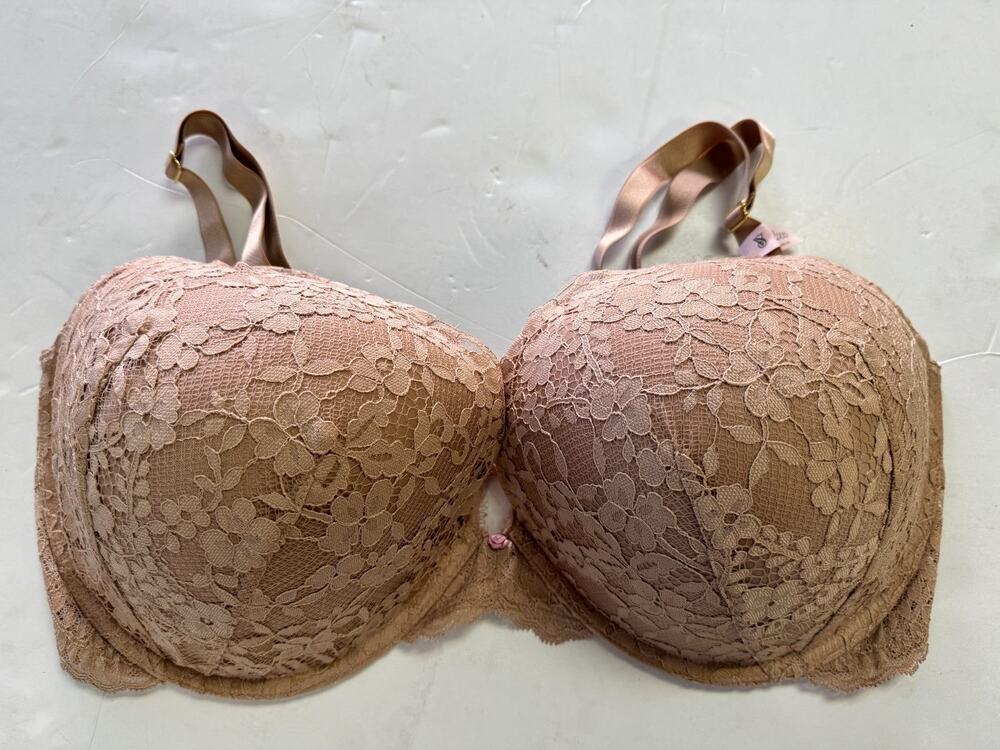 Victoria's Secret 42DDD Push-Up Bra Pink Nude Floral Lace Lined Underwire